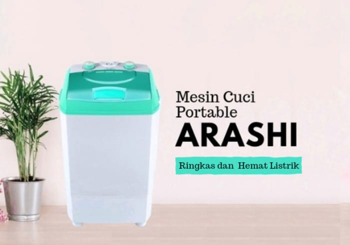 Mesin Cuci Portable Arashi Laundry AWM 451A yang ringkas dan hemat listrik